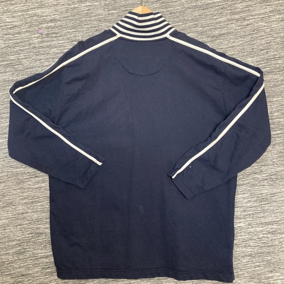Catalina Men’s NavyBlue Sweater with 1/4 Zip with White stripes MockNeck Sleeves - Picture 4 of 4